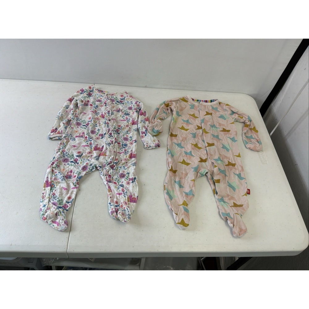 Lot of 2 Magnetic Me Modal Magnetic Footie Sleeper 0-3 8-12 Pounds Floral Stars